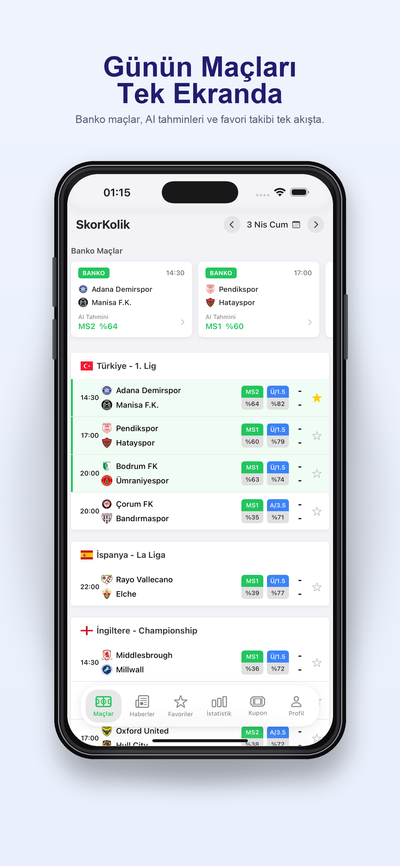 Skorkolik iOS uygulama ekranı